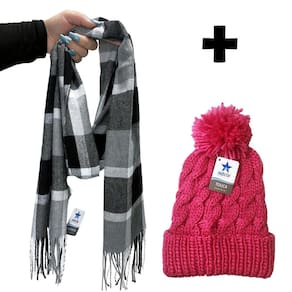 Kit Inverno Frio Feminino Cachecol Xadrez E Touca Pompom