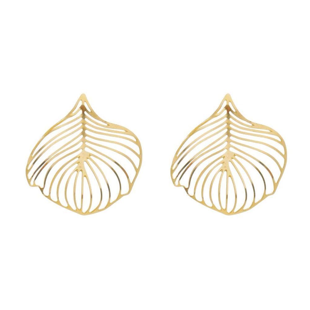 Brinco Folha Vazada Banhado A Ouro 18K