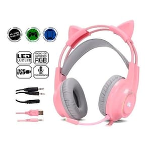 Fone Gamer K-nup KP-GA04 Rosa LED RGB 50mm P3-P2