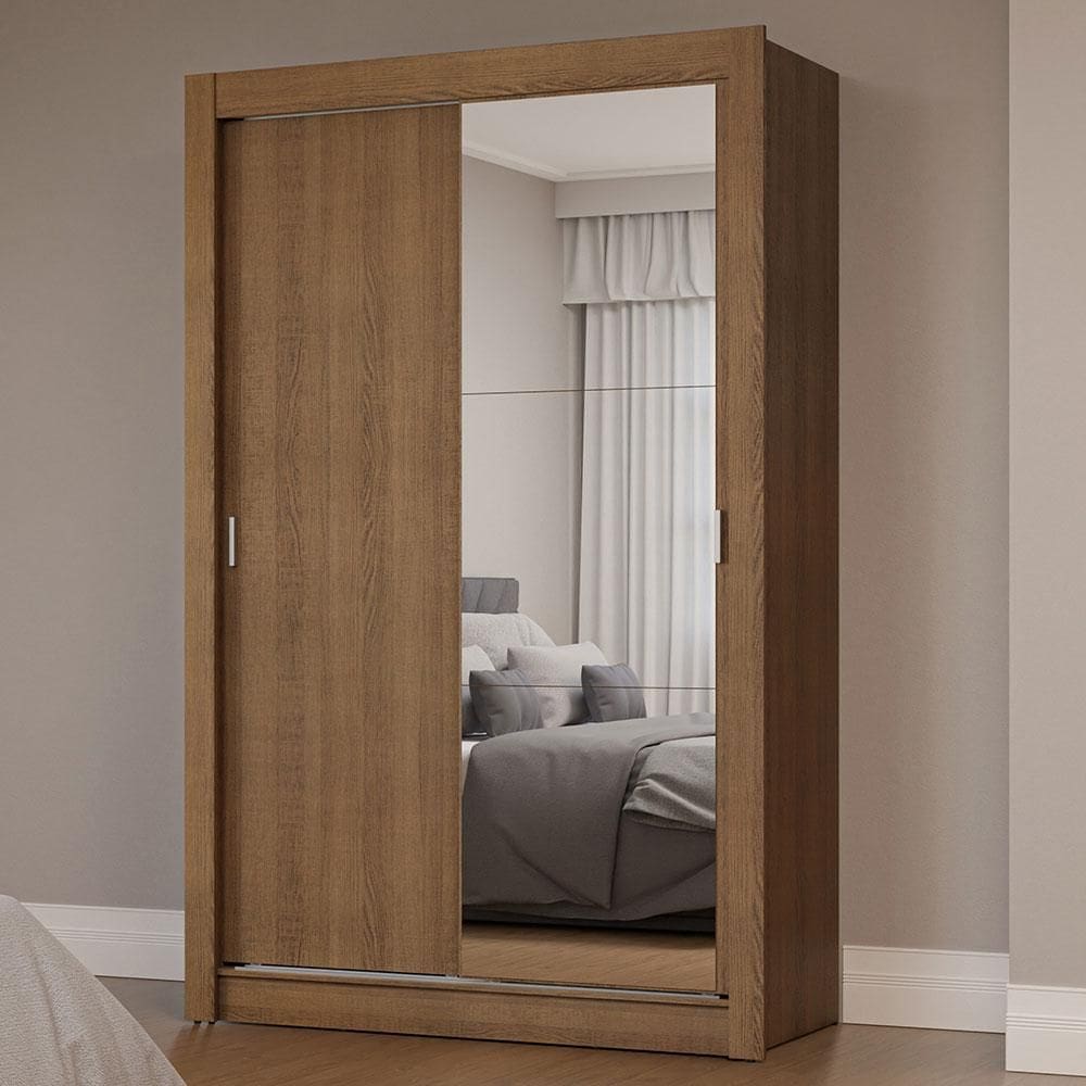Guarda-Roupa Solteiro 2 Portas de Correr com Espelho Rustic Milano Madesa