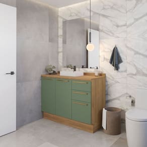 Balcão para Banheiro 2 Portas 3 Gavetas com Tampo Nogueira/Verde Oliva