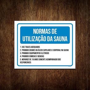 Placa Sinalização - Normas De Utilização Da Sauna 27X35
