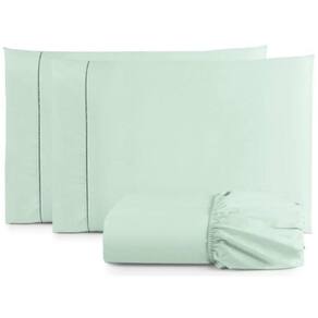 Jogo De Lençol Cama Casal 3 Peças Percal 400 Fios Verde Água