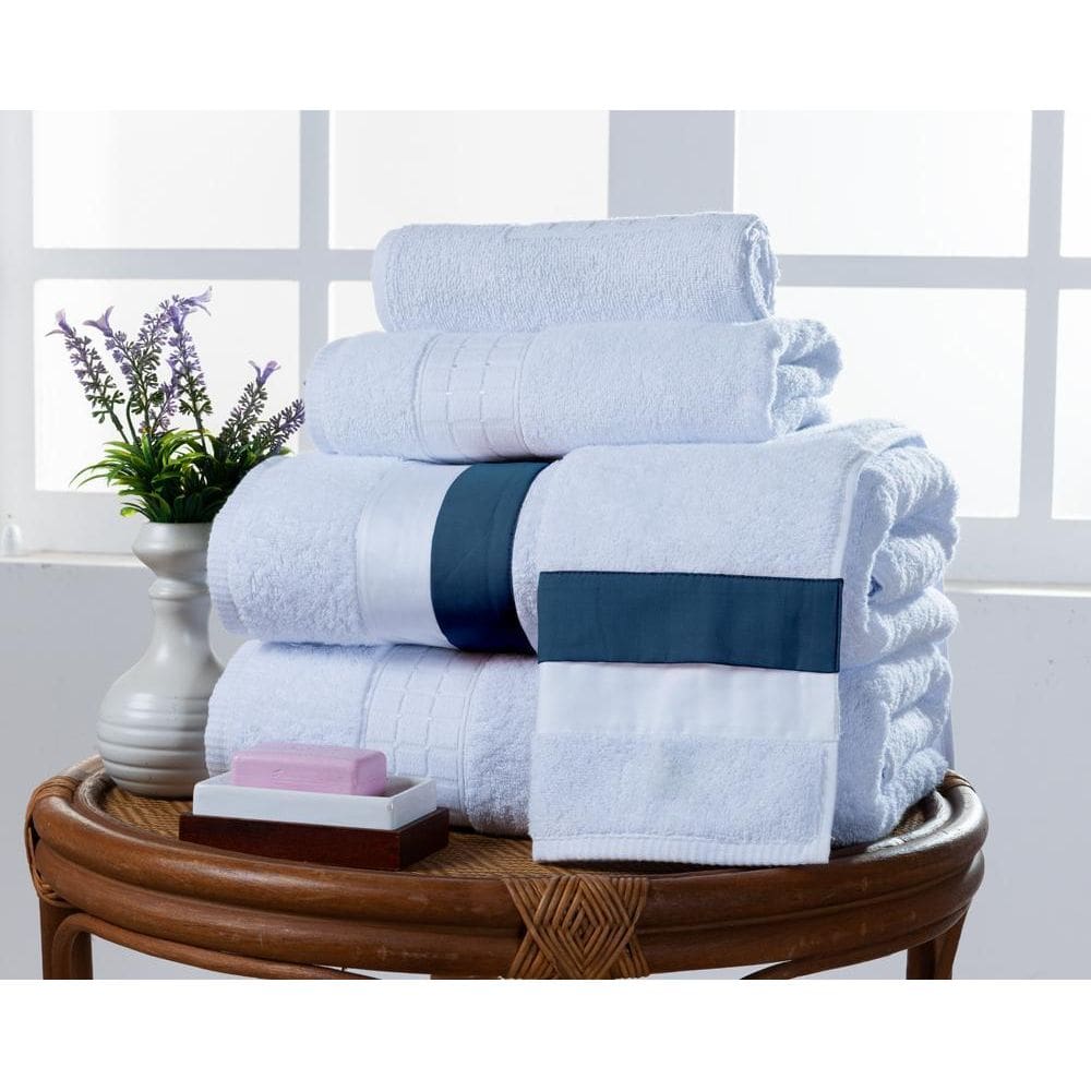 Jogo Banho Laisa 5Pçs Egípcio 100% Algodão Branco/Azul