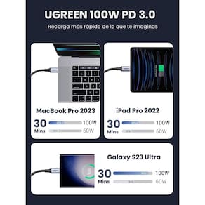 Cabo Usb Type C Ugreen Pd 100W 5A Carregamento Rápido 2M