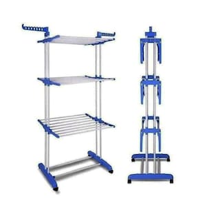 Varal Vertical de Chão 3 Andares em Metal 170x126x64cm Azul