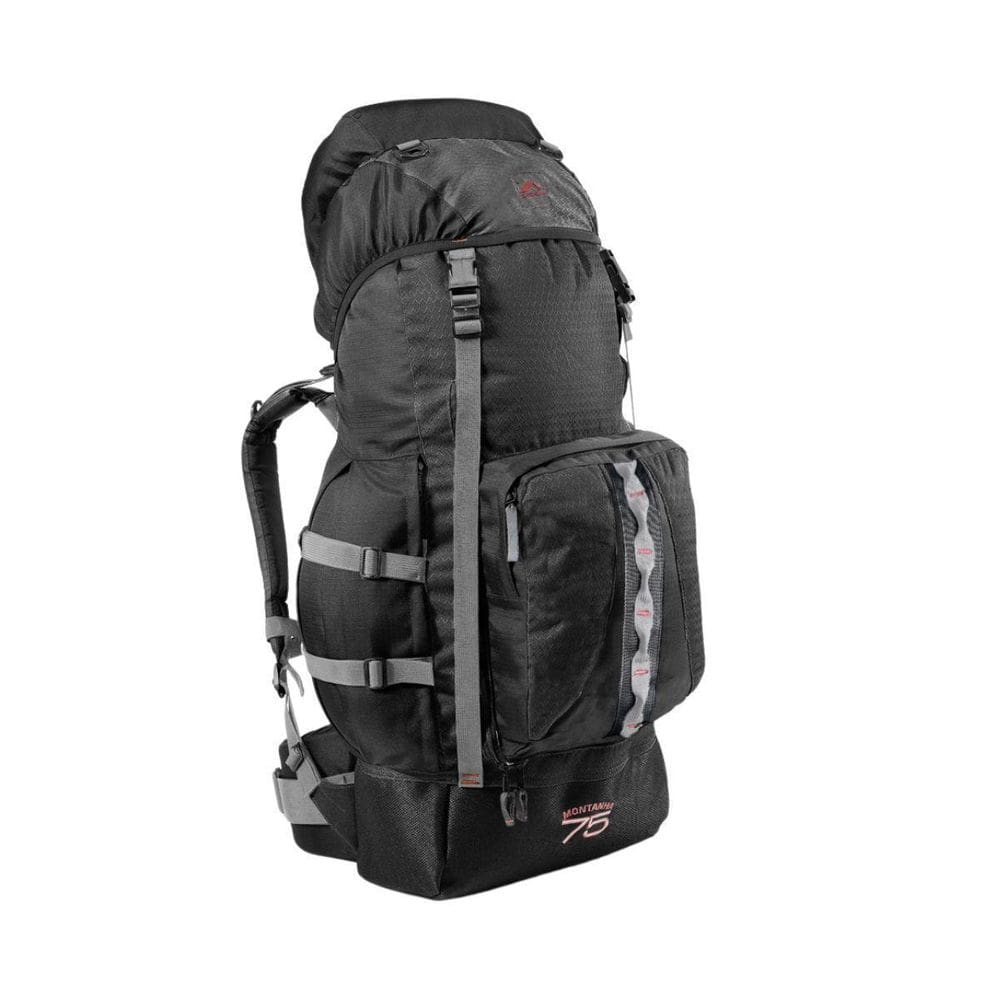 0075 - Mochila Montanha 75 - Preto Com Fita Cinza