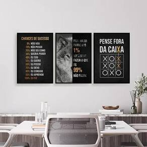 Kit 3 Quadros Motivacionais Empreender 33X24Cm - Vidro Preta