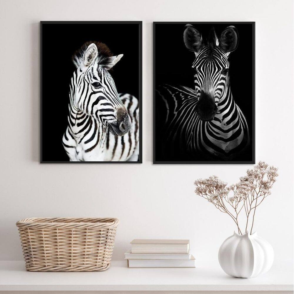 Kit 2 Quadros Fotografias Zebras 45x34cm Moldura Preta