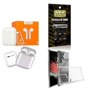 Kit Fone Sem Fio + Capinha Samsung S22 Ultra + Película 3D