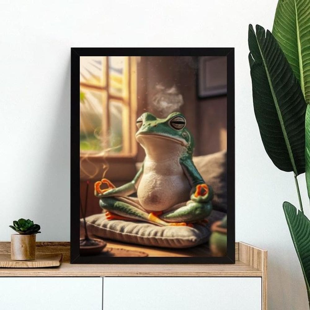 Quadro Decorativo Perereca Meditando 45X34Cm - Com Vidro