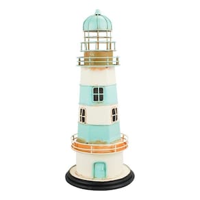 Enfeite Miniatura Farol Azul Cofre Porta Moeda Retrô - 31cm