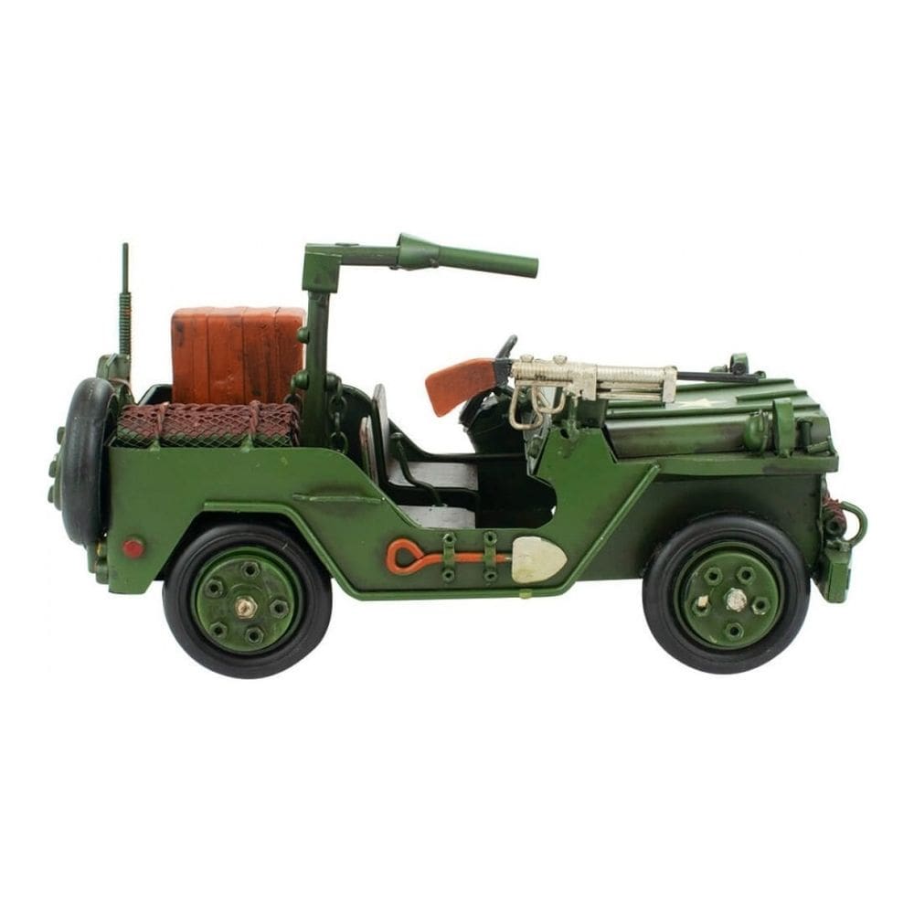 Enfeite Retrô Carro Militar Miniatura Jeep Verde 26cm