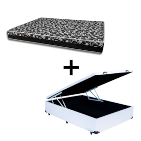 Cama Baú Box Viúva 128 Tecido Sintético Branco Com Colchão Belize Bello Box - D33 Preto 58x128x188