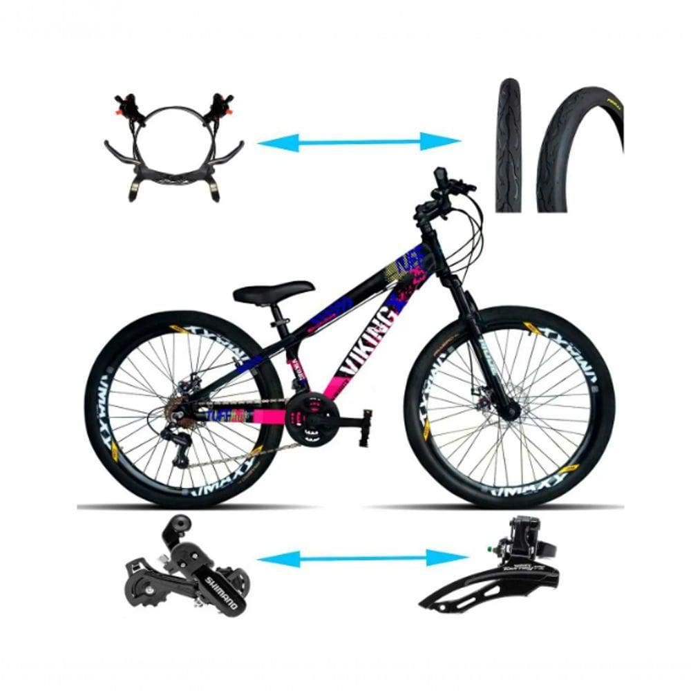 Bicicleta Viking Aro 26 Tuffx25/30 Vmaxx Freio Hidráulico 21v Preto Rosa