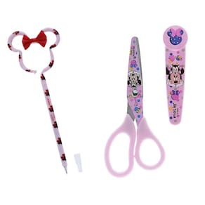 Kit Escolar Tesoura Com Protetor + Caneta Face Minnie Mouse