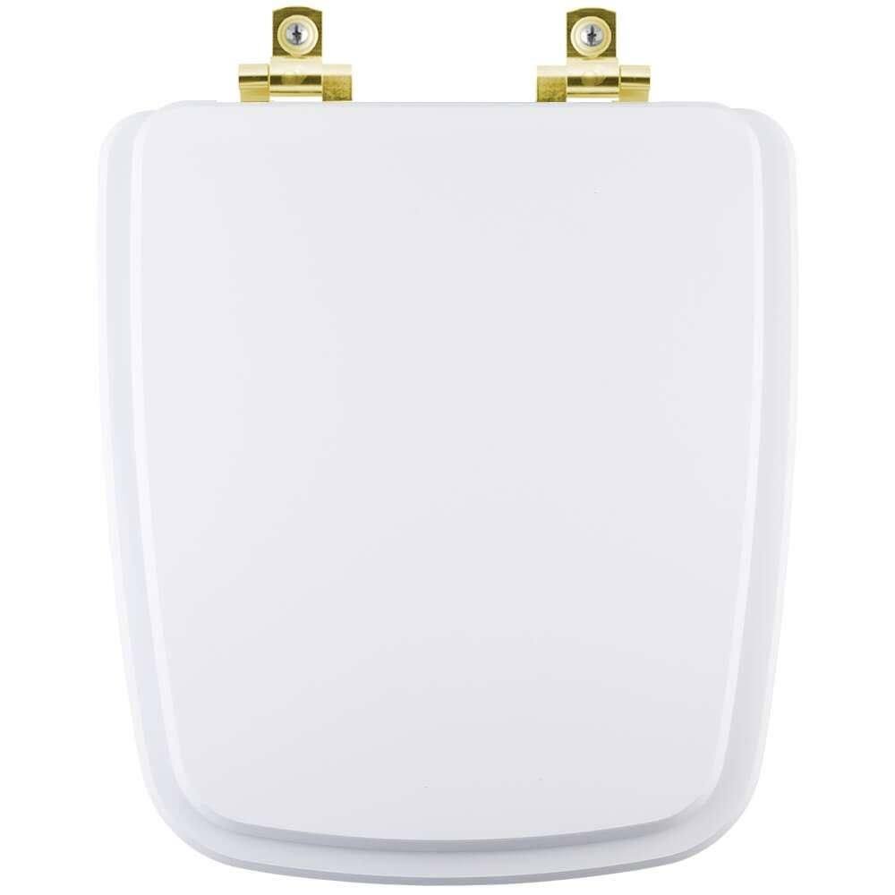 Assento Sanitário Soft Close Clean Branco para vaso Deca com Ferragem Dourada