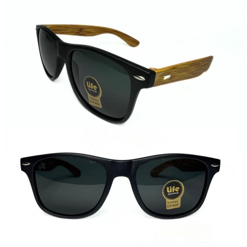 Óculos Sol Masculino Feminino Life Smiles Preto Retangular