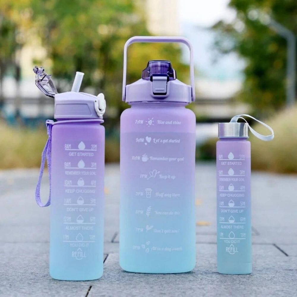 Kit 3 Garrafa D`Água Motivacional Fitness Térmica Treino