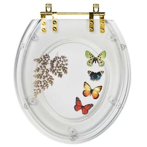 Assento Sanitário Poliéster Oval Transparente com 4 Borboletas para todas as marcas Com Ferragem Dourada