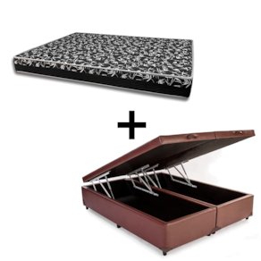 Cama Box Baú Queen 158 Tecido Sintético Marrom Com Colchão Belize Bello Box - D33 Preto 58x158x198