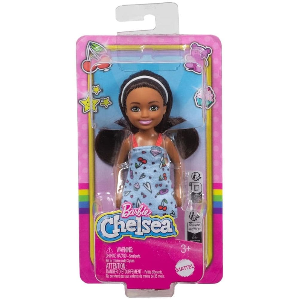 Boneca - Barbie - Familia Chelsea Club - Morena Vestido Azul Sandalia Vermelha MATTEL