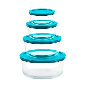 Conjunto Jogo C/4 Potes de Vidro Refratário C/ Tampa Azul 236ml, 472ml, 944ml e 1652ml