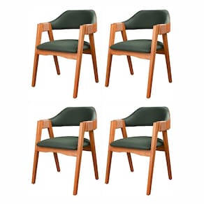 Kit 4 Cadeiras de Madeira Maciça, Estofada e Braço com Corda Náutica Bélgica Living Outdoor Espresso Imbuia/Verde