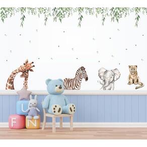 Adesivo De Parede Infantil Safari E Folhagens Roda Teto
