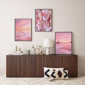 Kit Composição 3 Quadros Fotografias Praia Mar Rosa 45X34Cm