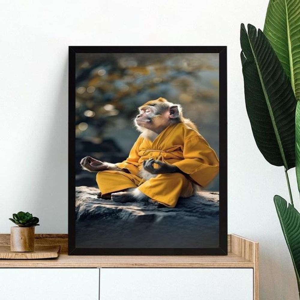 Quadro Decorativo Macaco Meditando 33X24Cm