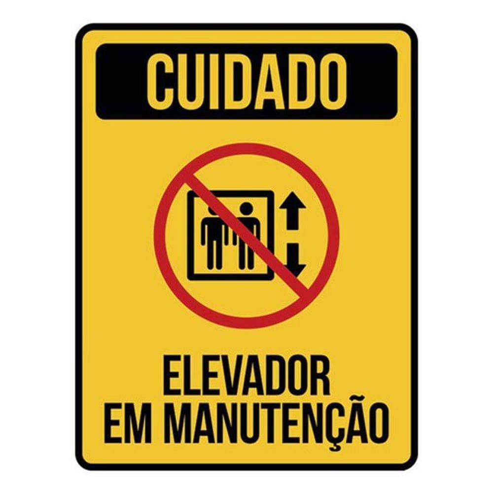 Kit 5 Placas Cuidado Elevador Manutenção Amarela Ícone 36X46
