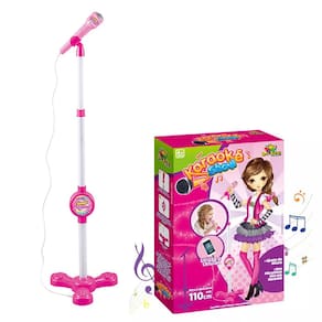 Microfone Karaoke com Pedestal Use no Celular Cantar Criança Musica Menina