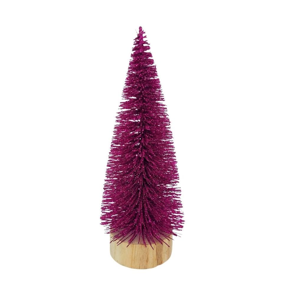 Mini Árvore Natal Enfeite de Mesa Violeta Base Tronco Madeira 16cm - Art Christmas