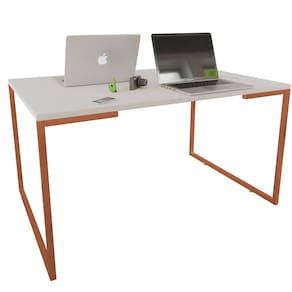 Mesa Escrivaninha Adele 90cm Tampo Branco Base Bronze - Montanaris Decor