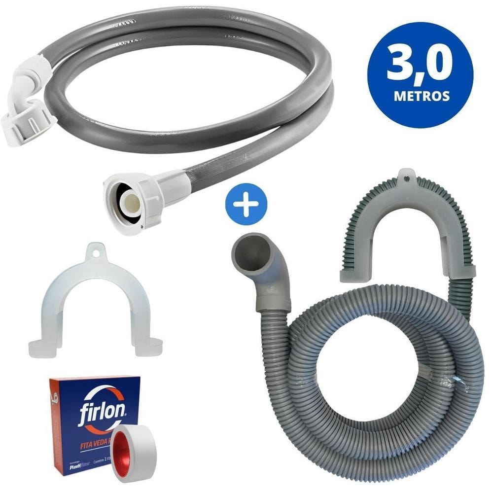 Mangueira Entrada + Saída Água Máquina Lavar Universal 3M