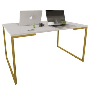 Mesa Escrivaninha Adele 120cm Tampo Branco Base Gold - Montanaris Decor