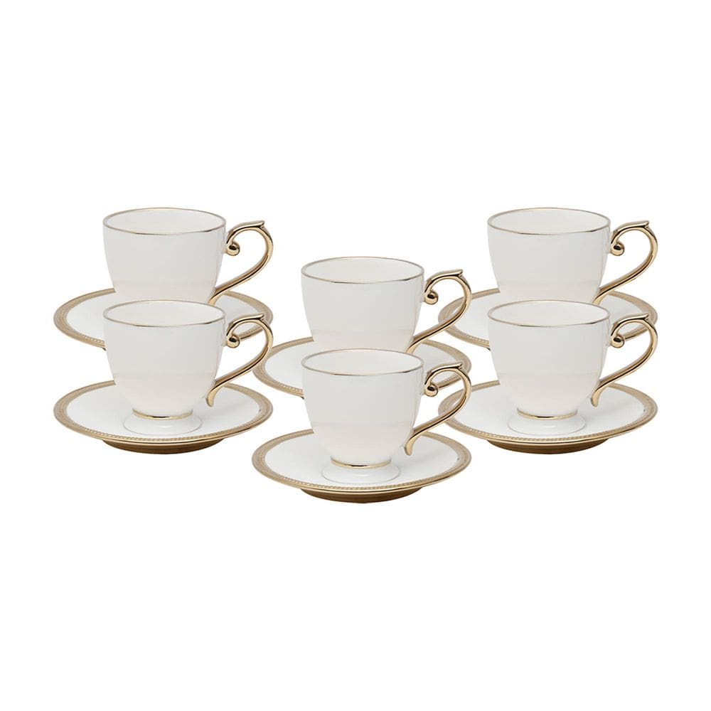Xícaras De Chá Porcelana Branca E Dourado Paddy Jogo Com 6