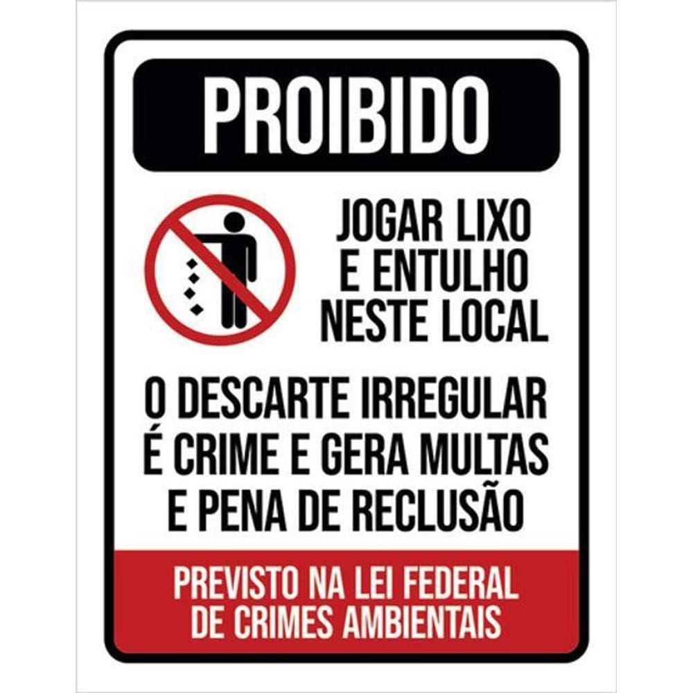 Kit 3 Placas De Sinalização Proibido Jogar Lixo Lei Federal