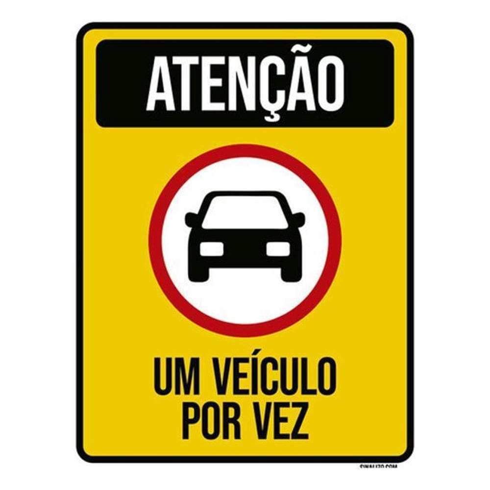 Kit 3 Placas Sinalização - Atenção Um Veículo Por Vez Ícone