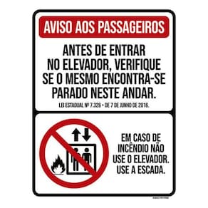 Kit 3 Placas Sinalização - Aviso Passageiros Elevador