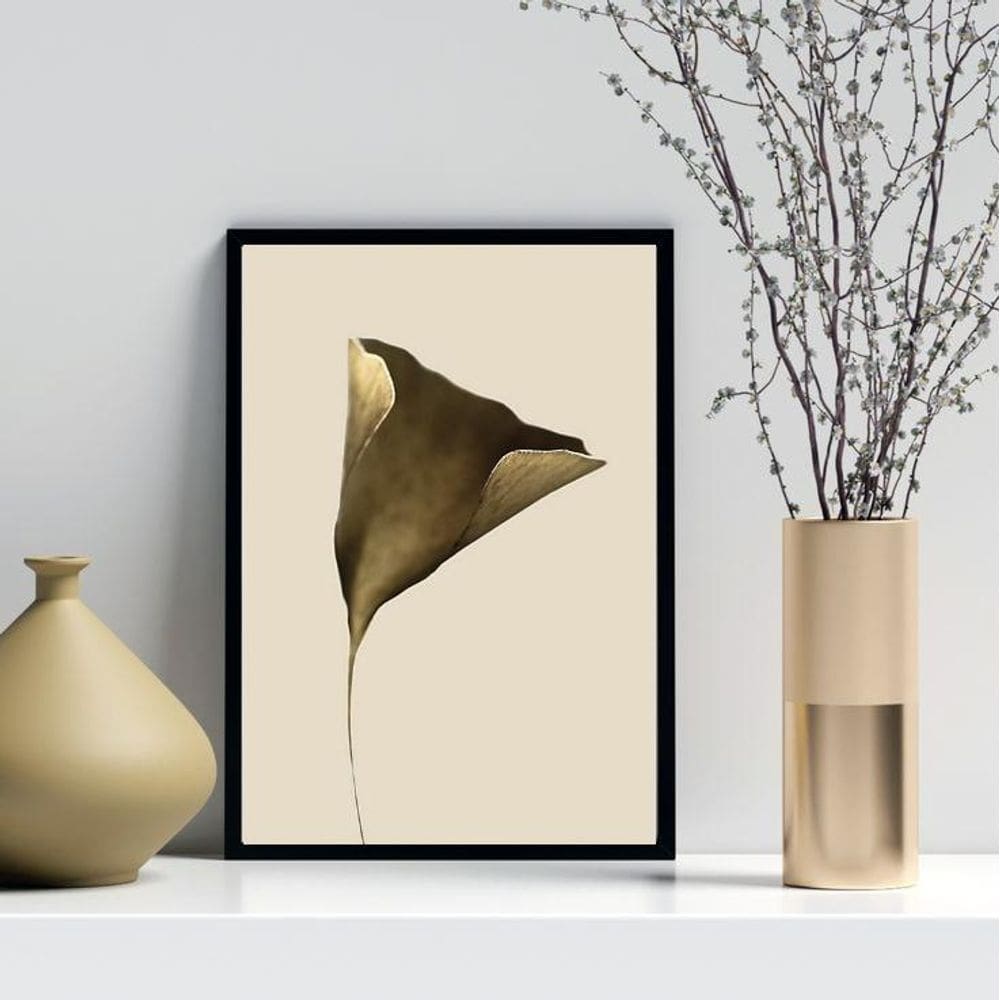 Quadro Decorativo Flor Moderna Bronze 33X24Cm - Com Vidro