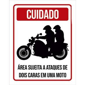 Kit 5 Placas Sinalização Cuidado Ataques Dois Caras Uma Moto