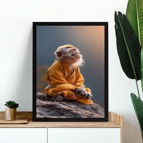 Quadro Decorativo Meditação - Macaquinho 33X24Cm - Com Vidro