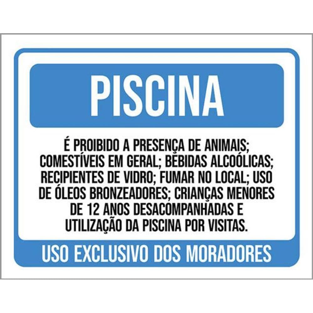 Kit 3 Placas Piscina Exclusivo Moradores 36X46