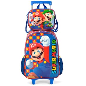 Mochila De Rodinhas + Lancheira Super Mario Bros Moeda Vm