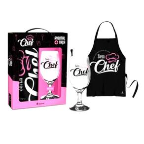 Kit Taça + Avental Feminino Super Chef Mulher Presente