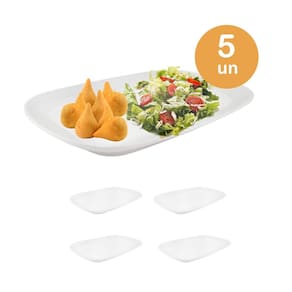 5Un Travessa Bandejas Retangular Melamina Buffet Branca Pp