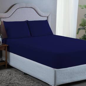 Roupa de Cama Queen Percal 400 Fios Azul Escuro