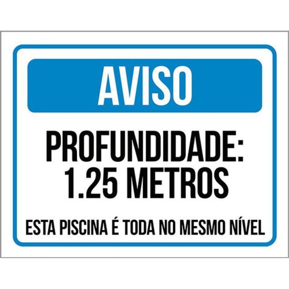 Kit 5 Placas Sinalização - Aviso Profundidade 1,25 Metros